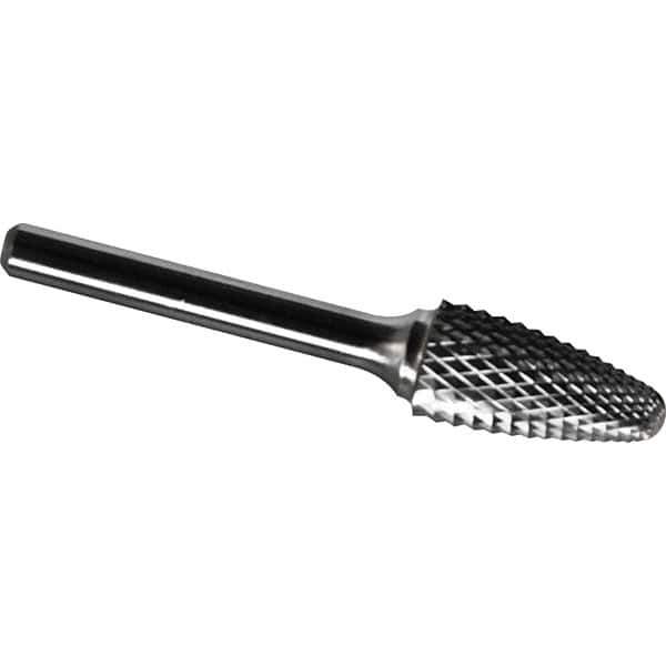 Made in USA - 9.5mm Cut Diam, 0.2362" Shank Diam, Tree with Radius Head Diamond Cut Burr - Carbide, 19mm LOC, 64mm OAL - Apex Tool & Supply