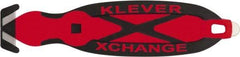 Klever Innovations - Recessed/Hook Blade Box Cutter - 5-3/4" Carbon Steel Blade, Red Plastic Handle, 2 Blades Included - Apex Tool & Supply