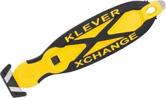 Klever Innovations - Recessed/Hook Blade Box Cutter - 5-3/4" Carbon Steel Blade, Yellow Plastic Handle, 2 Blades Included - Apex Tool & Supply