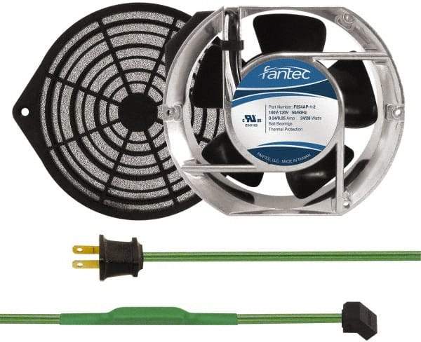 Made in USA - 115 Volts, AC, 240 CFM, Oval Tube Axial Fan Kit - 0.46 Amp Rating, Includes Fan, Fan Guard, 151mm High x 172mm Wide x 51mm Deep, Thermostatically Controlled Fan Cord - Apex Tool & Supply