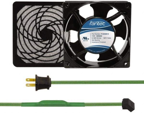 Made in USA - 115 Volts, AC, 103 CFM, Square Tube Axial Fan Kit - 0.26 Amp Rating, 120mm High x 120mm Wide x 38.5mm Deep, Includes Fan, Fan Filter, Thermostatically Controlled Fan Cord - Apex Tool & Supply