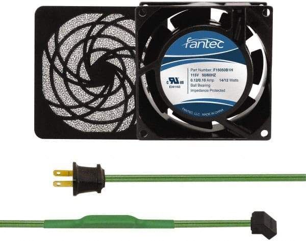Made in USA - 115 Volts, AC, 31 CFM, Square Tube Axial Fan Kit - 0.18 Amp Rating, 3.15" High x 3" Wide x 38.5mm Deep, Includes Fan, Fan Filter, Thermostatically Controlled Fan Cord - Apex Tool & Supply