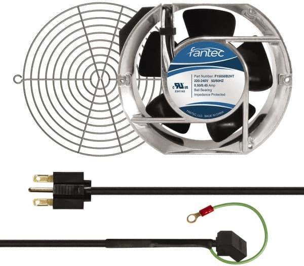 Made in USA - 230 Volts, AC, 240 CFM, Oval Tube Axial Fan Kit - 0.12/0.16 Amp Rating, 151mm High x 172mm Wide x 51mm Deep, Includes Fan, Fan Guard, Fan Cord - Apex Tool & Supply