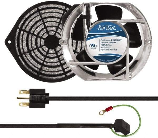 Made in USA - 230 Volts, AC, 240 CFM, Oval Tube Axial Fan Kit - 0.12/0.16 Amp Rating, 151mm High x 172mm Wide x 51mm Deep, Includes Fan, Fan Filter, Fan Cord - Apex Tool & Supply