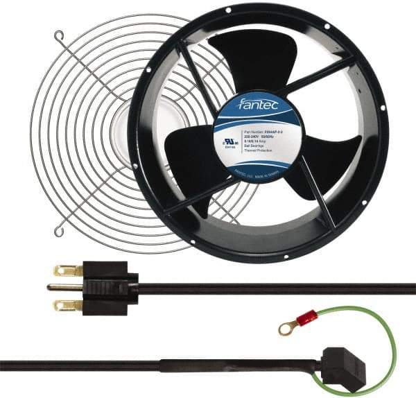 Made in USA - 230 Volts, AC, 600 CFM, Round Tube Axial Fan Kit - 0.16/0.14 Amp Rating, 254mm High x 254mm Wide x 89mm Deep, Includes Fan, Fan Filter, Fan Cord - Apex Tool & Supply