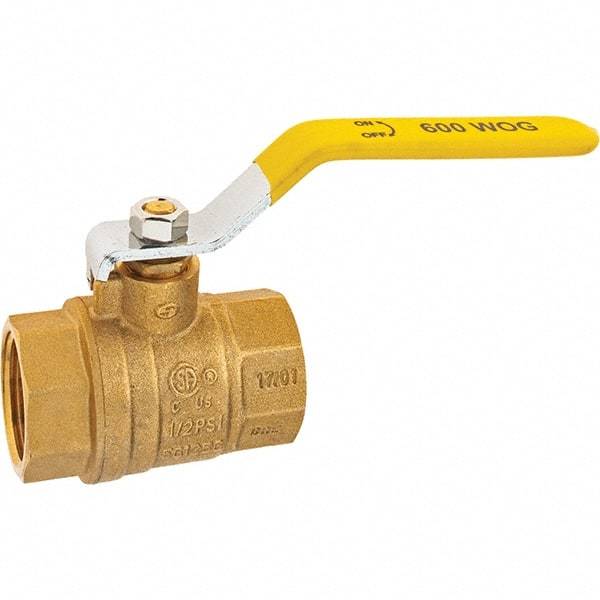 Value Collection - 1" Pipe, Brass Full Port Ball Valve - 2 Piece, NPT Ends, Lever Handle, 600 WOG, 150 WSP - Apex Tool & Supply