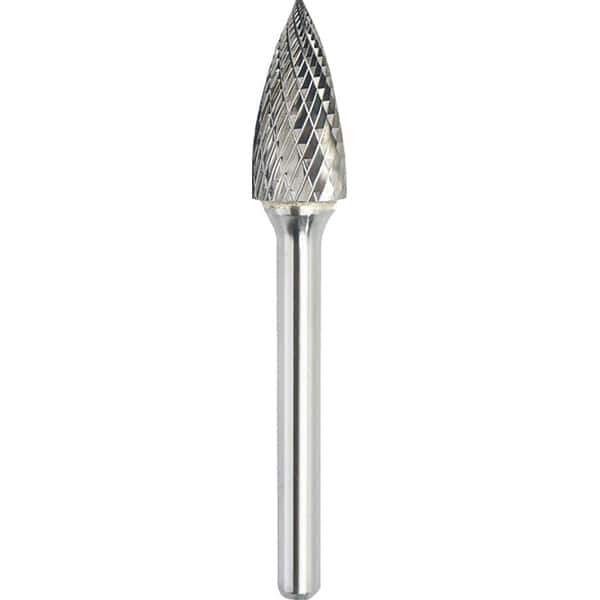 Made in USA - 8mm Cut Diam, 0.2362" Shank Diam, Tree Head Double Cut Burr - Carbide, 19mm LOC, 64mm OAL - Apex Tool & Supply