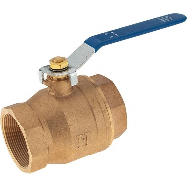Value Collection - 2" Pipe, Bronze Full Port Ball Valve - 2 Piece, NPT Ends, Lever Handle, 600 WOG, 150 WSP - Apex Tool & Supply