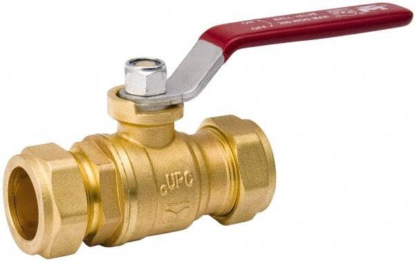 Value Collection - 3/4" Pipe, Full Port, Brass Standard Ball Valve - Inline - Two Way Flow, Comp Ends, Lever Handle, 200 WOG, 150 WSP - Apex Tool & Supply