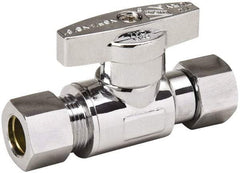 Value Collection - Female Compression 3/8 Inlet, 125 Max psi, Chrome Finish, Brass Water Supply Stop Valve - 3/8 Compression Outlet, Straight, Chrome Handle, For Use with Any Water Supply Shut Off Application - Apex Tool & Supply