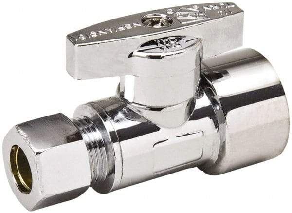 Value Collection - FIP 1/2 Inlet, 125 Max psi, Chrome Finish, Brass Water Supply Stop Valve - 3/8 Compression Outlet, Straight, Chrome Handle, For Use with Any Water Supply Shut Off Application - Apex Tool & Supply