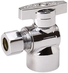 Value Collection - FIP 1/2 Inlet, 125 Max psi, Chrome Finish, Brass Water Supply Stop Valve - 3/8 Compression Outlet, Angle, Chrome Handle, For Use with Any Water Supply Shut Off Application - Apex Tool & Supply