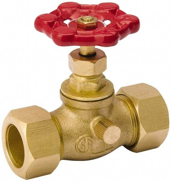 Value Collection - 1/2" Pipe, 125 psi WOG Rating, Brass Stop & Waste Valve - Lobe Type Handle, Comp End Connections, Use with Water, Oil, Air - Apex Tool & Supply