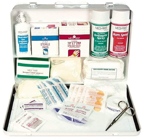 Medique - 98 Piece, 20 Person, Multipurpose/Auto/Travel First Aid Kit - 14" Wide x 3" Deep x 9-1/2" High, Metal Case - Apex Tool & Supply