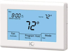 iO HVAC Controls - 41 to 122°F, Heat Pump (3 Heat, 2 Cool), Multi-Stage (2 Heat, 2 Cool), Digital Touchscreen Programmable Thermostat - 24 Volts, 1-1/4" Inside Depth x 3-3/4" Inside Height x 5-3/4" Inside Width, 2 Screw Mount, SPDT Switch - Apex Tool & Supply