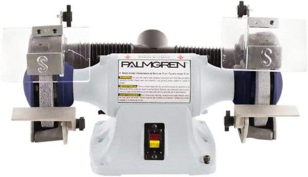Palmgren - 6" Wheel Diam x 3/4" Wheel Width, 1/3 hp Grinder - 1/2" Arbor Hole Diam, 1 Phase, 3,450 Max RPM, 115/230 Volts - Apex Tool & Supply