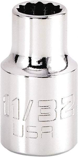 Proto - 11/32", 3/8" Drive, Intermediate Hand Socket - 12 Points, 1-15/64" OAL, Steel, Full Polish Finish - Apex Tool & Supply