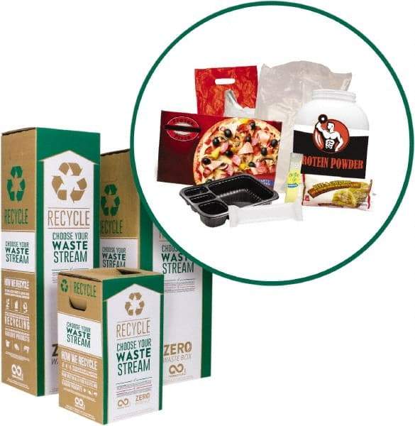 TerraCycle - 35 Gal Green & White Rectangle Recycling Container - Cardboard with Plastic Liner, Recycle Symbol, Plastic Packaging Graphic, 37" High x 15" Long x 15" Wide, Lid Included - Apex Tool & Supply