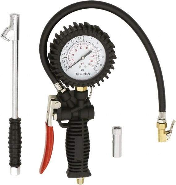 Milton - 2 to 175 psi Dial Easy-Clip Tire Pressure Gauge - 16' Hose Length, 2 psi Resolution - Apex Tool & Supply