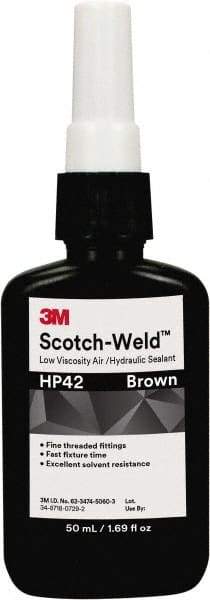3M - 50 mL Bottle Brown Threaded Pipe Sealant - Dimethacrylate, 300°F Max Working Temp, For Seal Hydraulic & Pneumatic Pipes & Fittings - Apex Tool & Supply