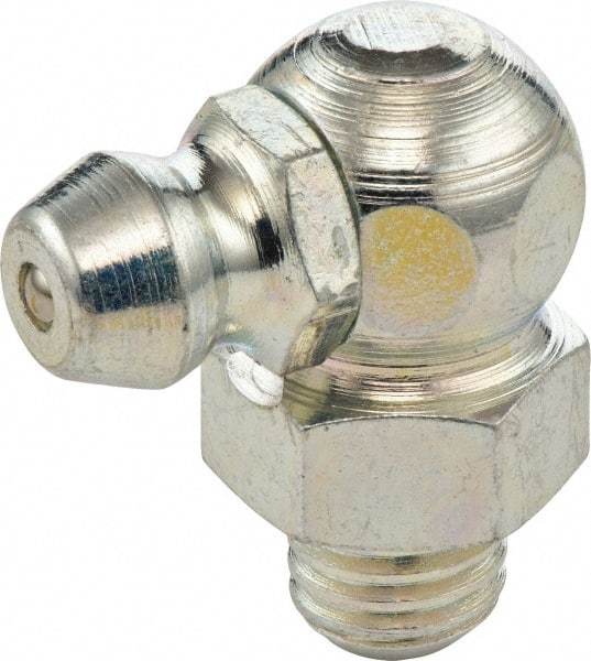 Umeta - 90° Head Angle, M6x1 Metric Stainless Steel Standard Grease Fitting - 9mm Hex, 18mm Overall Height, 5.5mm Shank Length - Apex Tool & Supply