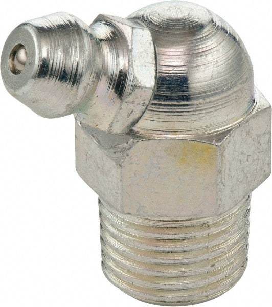 Umeta - 65° Head Angle, 1/8 PTF Steel Standard Grease Fitting - 7/16" Hex, 1.2188" Overall Height, Zinc Plated Finish - Apex Tool & Supply