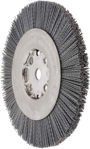 Weiler - 8" OD, 5/8" Arbor Hole, Crimped Nylon Wheel Brush - 7/8" Face Width, 1-1/2" Trim Length, 0.035" Filament Diam, 4,500 RPM - Apex Tool & Supply
