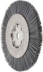 Weiler - 8" OD, 5/8" Arbor Hole, Crimped Nylon Wheel Brush - 7/8" Face Width, 1-1/2" Trim Length, 0.035" Filament Diam, 4,500 RPM - Apex Tool & Supply