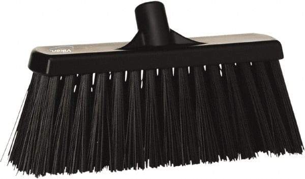 Vikan - 12" Heavy Duty Synthetic Push Broom - 3-1/2" Bristle Length, Plastic Block, European Threaded Handle Connection - Apex Tool & Supply