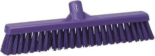 Vikan - 16" Fine Particle Synthetic Push Broom - 2" Bristle Length, Plastic Block, European Threaded Handle Connection - Apex Tool & Supply