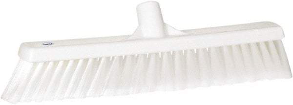Vikan - 16" Fine Particle Synthetic Push Broom - 2" Bristle Length, Plastic Block, European Threaded Handle Connection - Apex Tool & Supply