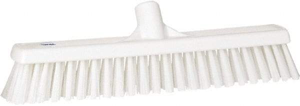 Vikan - 16" Fine Particle Synthetic Push Broom - 2" Bristle Length, Plastic Block, European Threaded Handle Connection - Apex Tool & Supply