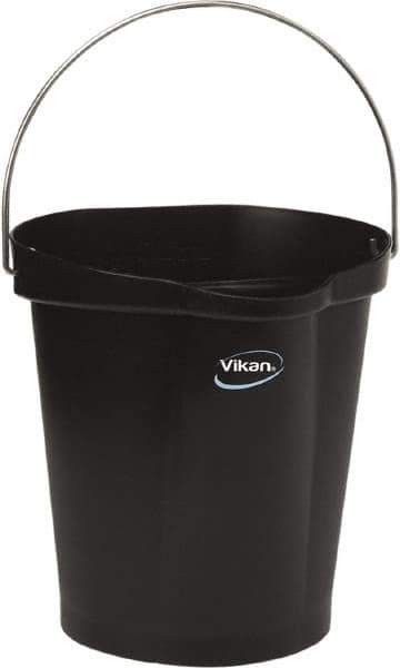 Vikan - 3 Gal, Polypropylene Round Black Single Pail with Pour Spout - Handle Included - Apex Tool & Supply