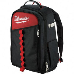 Milwaukee Tool - 22 Pocket Black & Red Ballistic Nylon Backpack Tool Bag - 11" Wide x 7-7/8" Deep x 19-5/8" High - Apex Tool & Supply