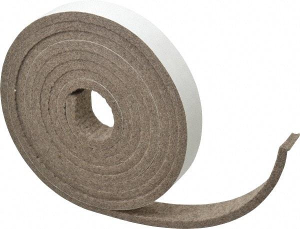 Made in USA - 1/4 Inch Thick x 1 Inch Wide x 10 Ft. Long, Felt Stripping - Gray, Adhesive Backing - Apex Tool & Supply