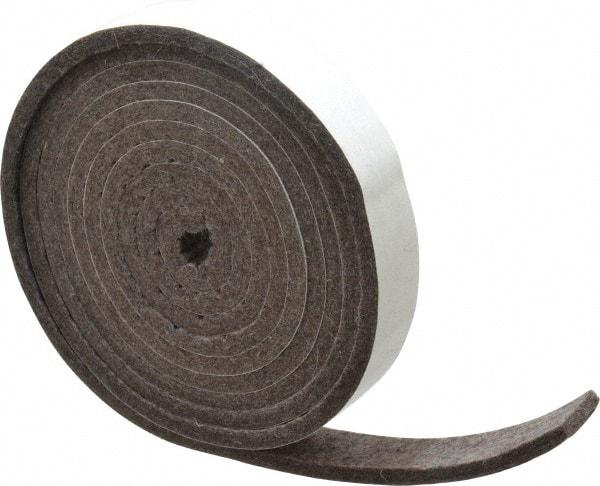 Made in USA - 1/4 Inch Thick x 1 Inch Wide x 10 Ft. Long, Felt Stripping - Gray, Adhesive Backing - Apex Tool & Supply