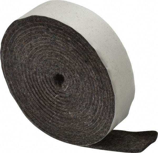 Made in USA - 1/8 Inch Thick x 1 Inch Wide x 10 Ft. Long, Felt Stripping - Gray, Adhesive Backing - Apex Tool & Supply