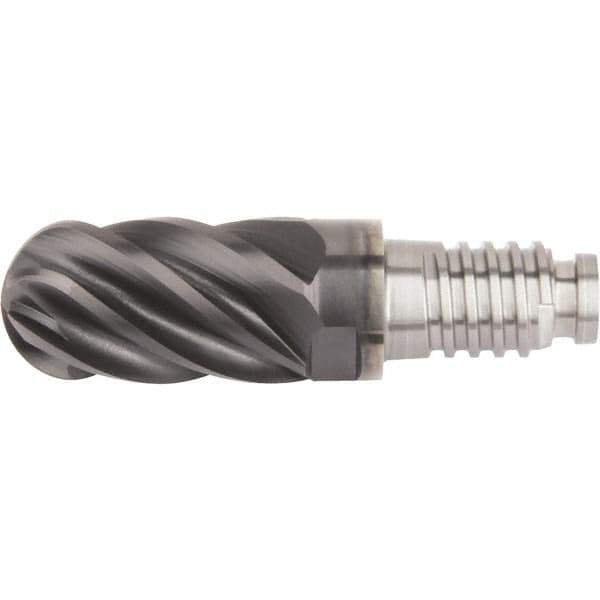 Kennametal - 1/2" Mill Diam, 3/4" LOC, Solid Carbide Ball End Mill Head - Spiral Flute, Right Hand Cut, 39° Helix, 6 Flutes, AlTiN Finish - Apex Tool & Supply