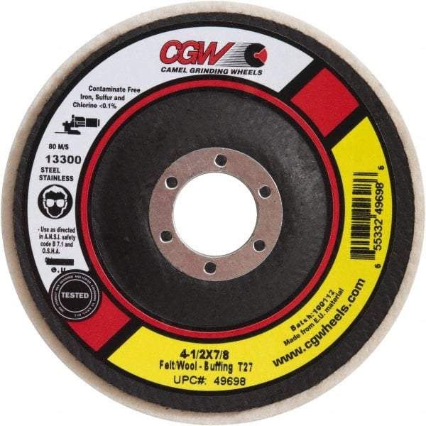 Camel Grinding Wheels - 4-1/2" Diam x 1/2" Thick Unmounted Buffing Wheel - 1 Ply, Polishing, 7/8" Arbor Hole, Soft Density - Apex Tool & Supply