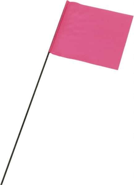 Ability One - 3" High x 3-1/2" Wide, Pink Glow PVC Marking Flag - 21" Overall Height - Apex Tool & Supply