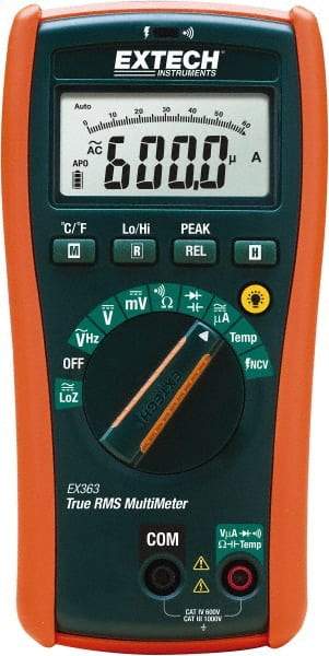 Extech - EX363, CAT IV, 1,000 VAC/VDC, Digital True RMS Multimeter - 40 mOhm, Measures Voltage, Capacitance, Frequency, Resistance - Apex Tool & Supply