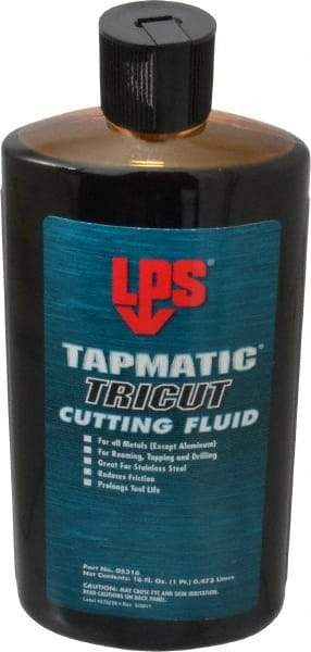 LPS - Tapmatic TriCut, 16 oz Bottle Cutting & Tapping Fluid - Semisynthetic, For Boring, Broaching, Drawing, Drilling, Engraving, Facing, Milling, Reaming, Sawing, Stamping, Tapping, Threading, Turning - Apex Tool & Supply