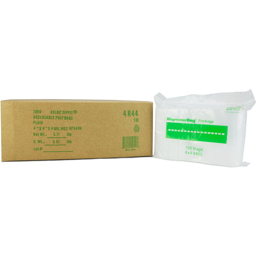 4″ × 4″ 4-MIL Clear Reloc Zippit Zipper Bags , Sold per Case of 1000 (10 boxes of 100 per case)
