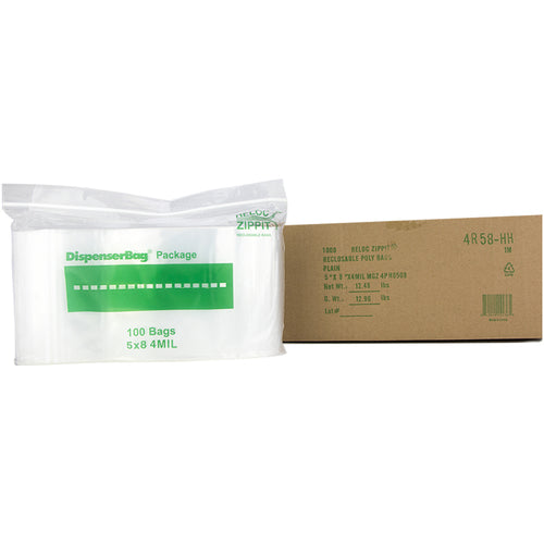 5″ × 8″ 4-MIL Clear Reloc Zippit Zipper Bags With Hang Hole, Sold per Case of 1000 (10 boxes of 100 per case)
