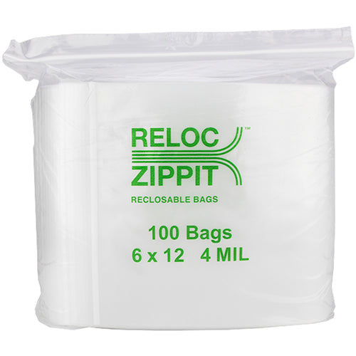 6″ × 12″ 4-MIL Clear Reloc Zippit Zipper Bags , Sold per Case of 1000 (10 boxes of 100 per case)