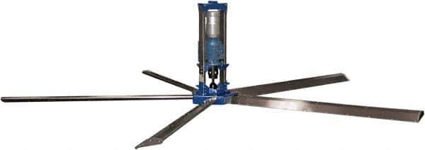 Patterson Fan - 5 Blades, 24' Blade Length, 400,867 CFM High Performance Industrial Ceiling Fan - 48 RPM, 230V, 6.2 Amps, Blue & Silver - Apex Tool & Supply