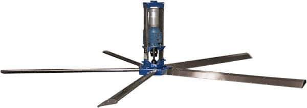 Patterson Fan - 5 Blades, 24' Blade Length, 400,867 CFM High Performance Industrial Ceiling Fan - 48 RPM, 220V, Blue & Silver - Apex Tool & Supply
