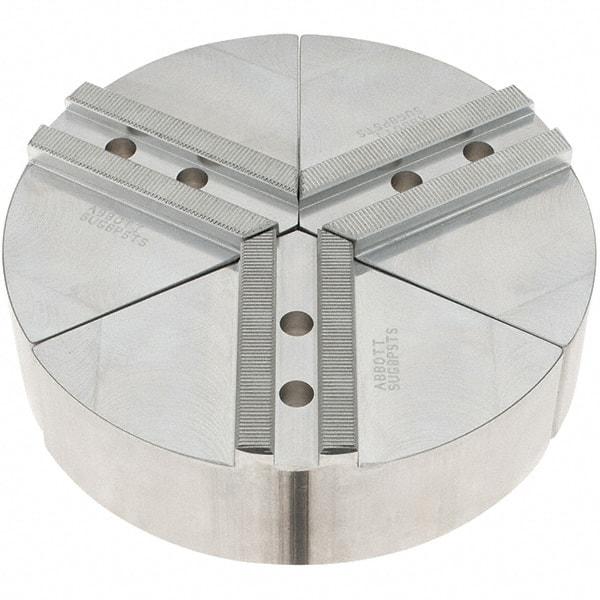 Abbott Workholding Products - 8" Max Chuck Capacity, 1.5mm x 60° Serrated Interface, Round Soft Lathe Chuck Jaw - 3 Jaw, Aluminum, 1.1811" Btw Mount Hole Ctrs, 8" Wide, 2" High, 10mm Fastener - Apex Tool & Supply