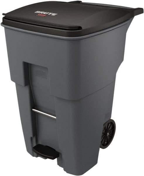 Rubbermaid - 95 Gal Gray Rectangle Trash Can - Plastic, None Graphic, 46.02" High x 28.6" Wide, Lid Included - Apex Tool & Supply