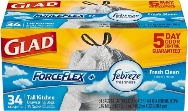 Glad - Pack of (6) 34-Count 13 Gal 0.9 mil Household/Office Trash Bags - Apex Tool & Supply